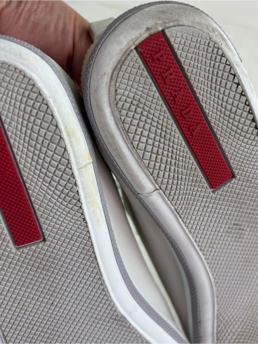 Prada women's size 38.5 White Leather low top Sneakers with Red Stripe Detail - Picture 4 of 16